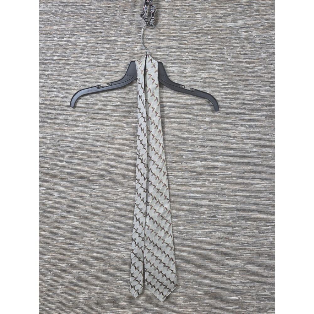 Ermenegildo Zegna Tie Mens Gray Silk Geometric Woven Classic Necktie Made Italy